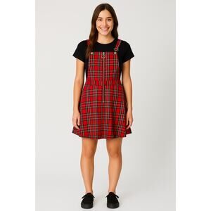Hot Topic Plaid Skirtall Bib Overall Womens Small Pockets Gothic School Girl
